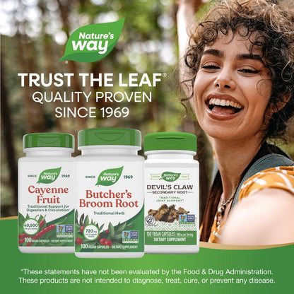 Nature's Way Mäusedorn – Traditionelles Kräuterpräparat, 720 mg pro 2-Kapsel-Portion, Non-GMO Project verifiziert, 100 vegane Kapseln (Verpackung kann variieren)