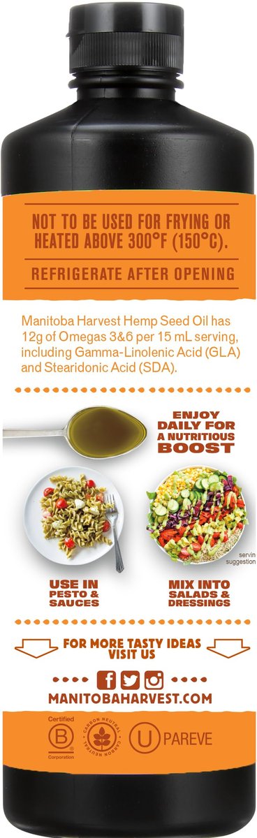Manitoba Harvest Hanföl, kaltgepresst, Premium-Qualität, 12 g Omega 3 & 6 pro Portion, 355 ml