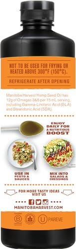 Manitoba Harvest Hanföl, kaltgepresst, Premium-Qualität, 12 g Omega 3 & 6 pro Portion, 355 ml