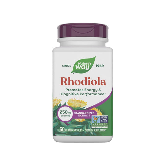 Nature's Way Rhodiola Premium Extrakt - 250 mg pro Portion, unterstützt Energie und kognitive Leistung*, adaptogenes Kraut*, Non-GMO Project verifiziert, vegan, glutenfrei, 60 Kapseln