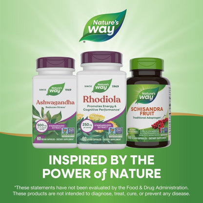 Nature's Way Rhodiola Premium Extrakt - 250 mg pro Portion, unterstützt Energie und kognitive Leistung*, adaptogenes Kraut*, Non-GMO Project verifiziert, vegan, glutenfrei, 60 Kapseln