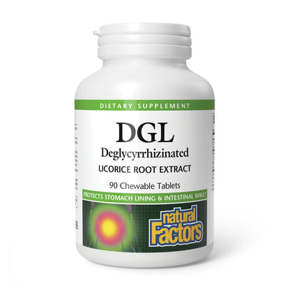 Natural Factors DGL Lutschtabletten – Verdauungsunterstützung mit Süßholzwurzelextrakt – Lutschtabletten zur Unterstützung der Magenschleimhaut und -gesundheit – Nicht-GVO & glutenfrei – 90 Lutschtabletten (90 Portionen)