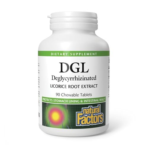 Natural Factors DGL Lutschtabletten – Verdauungsunterstützung mit Süßholzwurzelextrakt – Lutschtabletten zur Unterstützung der Magenschleimhaut und -gesundheit – Nicht-GVO & glutenfrei – 90 Lutschtabletten (90 Portionen)