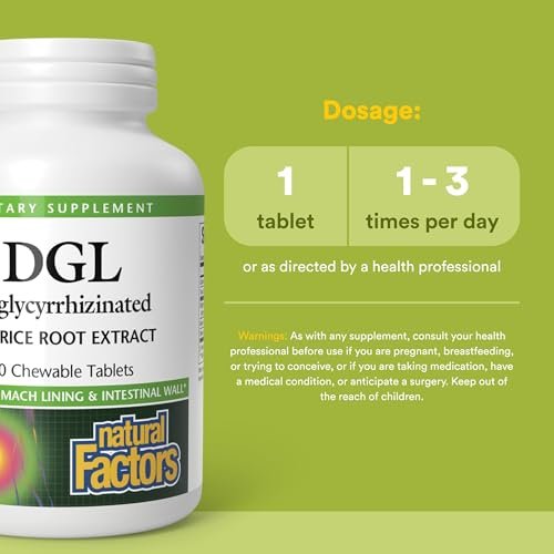 Natural Factors DGL Lutschtabletten – Verdauungsunterstützung mit Süßholzwurzelextrakt – Lutschtabletten zur Unterstützung der Magenschleimhaut und -gesundheit – Nicht-GVO & glutenfrei – 90 Lutschtabletten (90 Portionen)