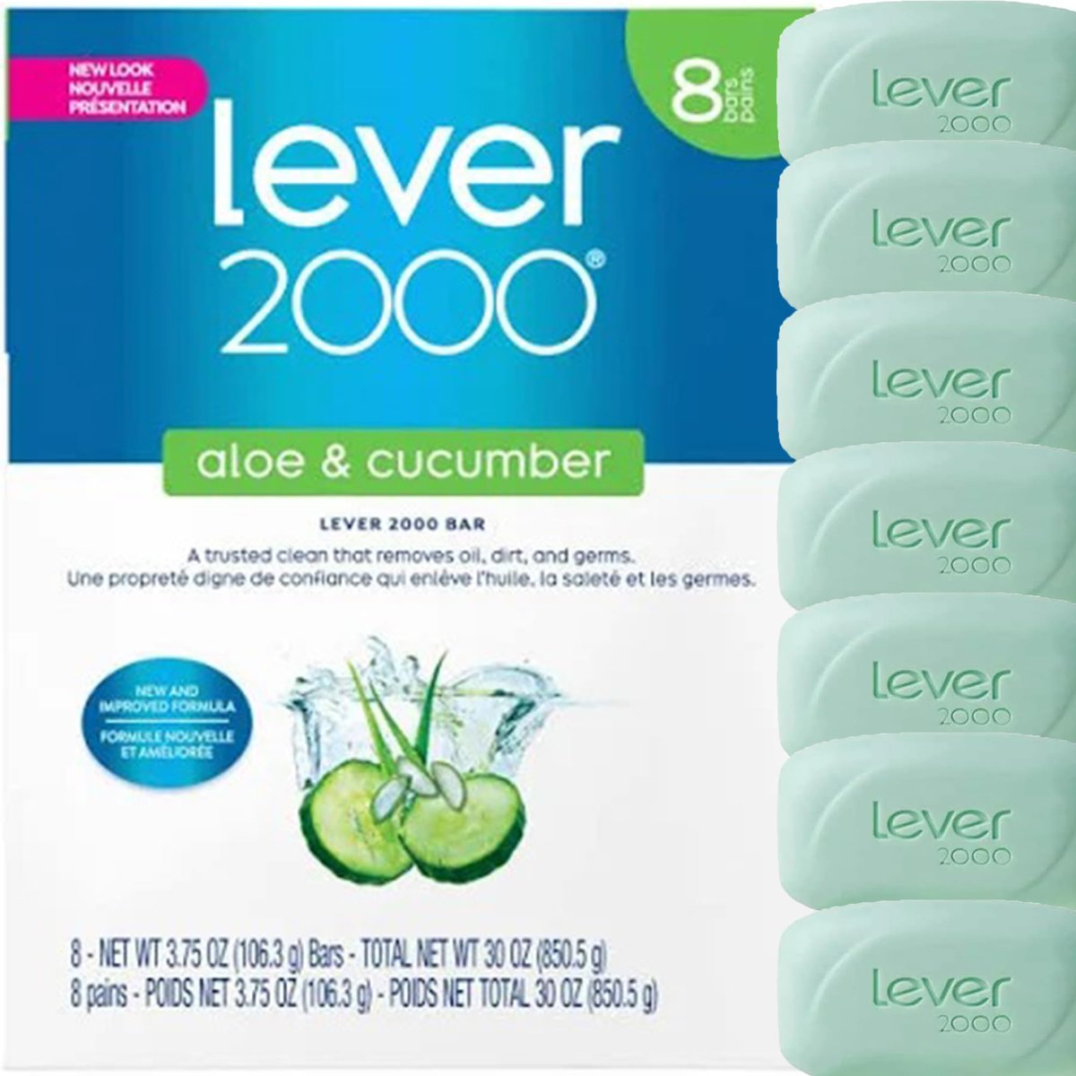 Lever 2000 Erfrischendes Körper- und Gesichtsreinigungsmittel mit Aloe & Gurke, wirkt gegen Bakterien, Frische Aloe, 3,75 Unzen (Packung mit 8)