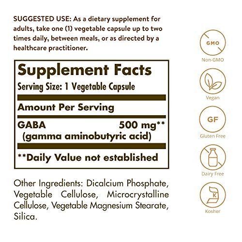 Solgar GABA 500 mg – 100 vegane Kapseln zur Unterstützung von Entspannung und Nervensystem – Nicht-GVO, glutenfrei, laktosefrei, koscher – 100 Portionen