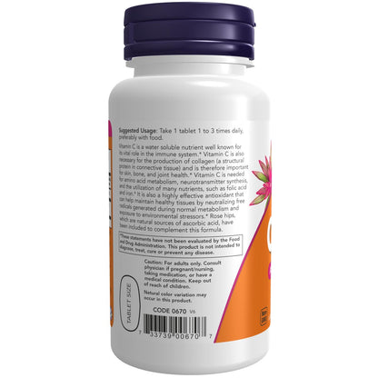 NOW Foods Vitamin C-500 mit Hagebutten – 100 Tabletten, Antioxidantien-Schutz