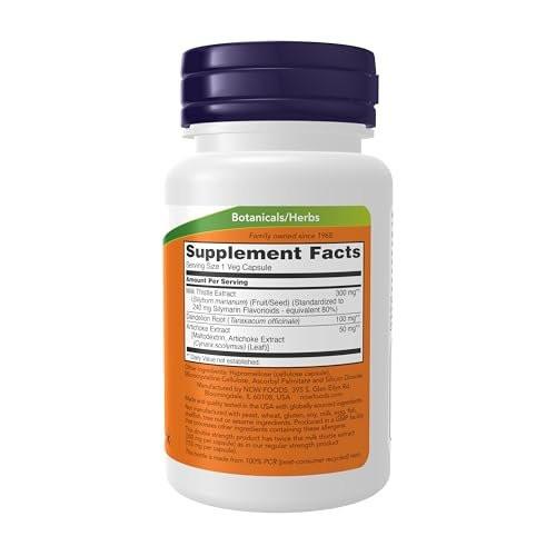 NOW Foods Silymarin Mariendistel Extrakt 300 mg mit Artischocke und Löwenzahn, Doppelte Stärke, Unterstützt die Leberfunktion*, 50 vegane Kapseln