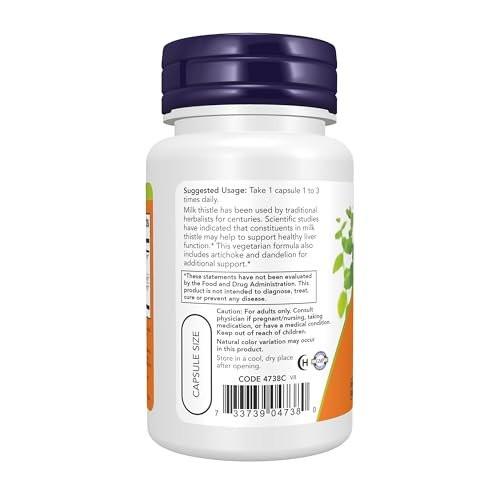 NOW Foods Silymarin Mariendistel Extrakt 300 mg mit Artischocke und Löwenzahn, Doppelte Stärke, Unterstützt die Leberfunktion*, 50 vegane Kapseln