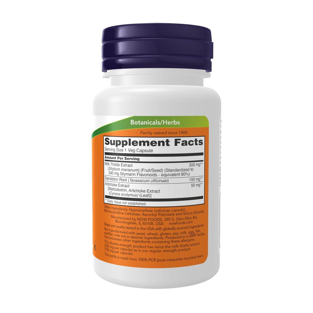 NOW Foods Silymarin Mariendistel Extrakt 300 mg mit Artischocke und Löwenzahn, Doppelte Stärke, Unterstützt die Leberfunktion*, 50 vegane Kapseln