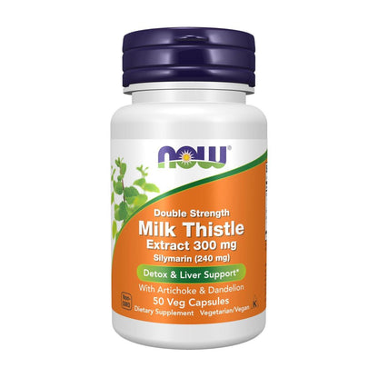 NOW Foods Silymarin Mariendistel Extrakt 300 mg mit Artischocke und Löwenzahn, Doppelte Stärke, Unterstützt die Leberfunktion*, 50 vegane Kapseln