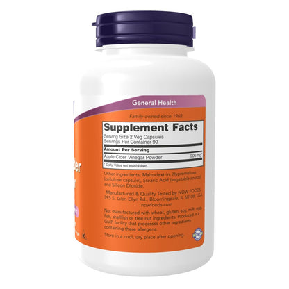 NOW Foods Apfelessig 450 mg – aus vergorenem süßem Apfelmost, 180 vegane Kapseln