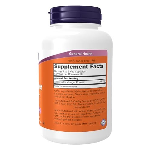 NOW Foods Apfelessig 450 mg – aus vergorenem süßem Apfelmost, 180 vegane Kapseln