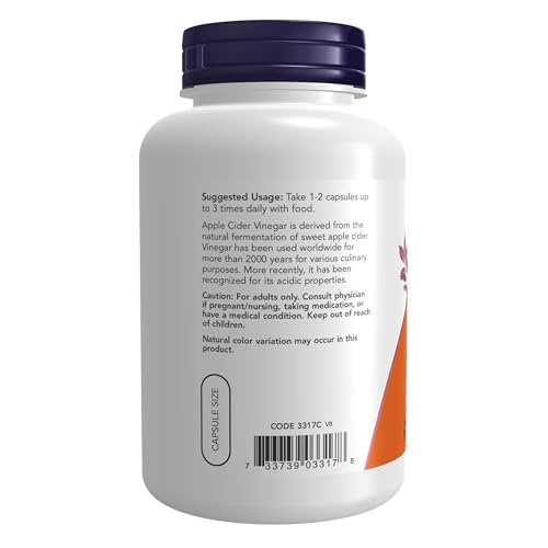 NOW Foods Apfelessig 450 mg – aus vergorenem süßem Apfelmost, 180 vegane Kapseln