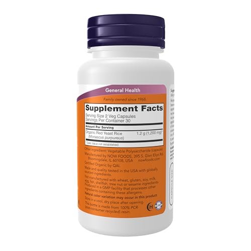 NOW Foods Rote Hefe Reis 600 mg – mit Bio-Rotem Hefereis, 60 vegane Kapseln
