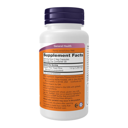 NOW Foods Rote Hefe Reis 600 mg – mit Bio-Rotem Hefereis, 60 vegane Kapseln