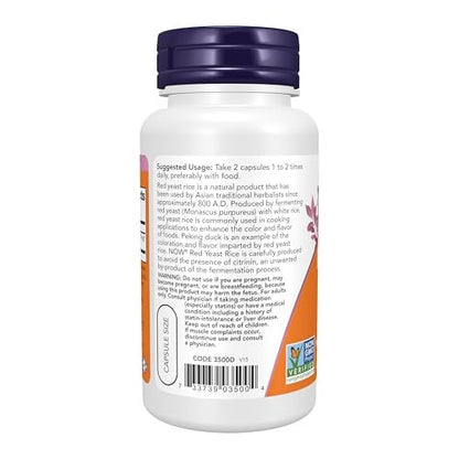 NOW Foods Rote Hefe Reis 600 mg – mit Bio-Rotem Hefereis, 60 vegane Kapseln