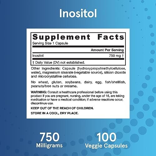 Jarrow Formulas Inositol 750 mg – Nahrungsergänzungsmittel für Leberunterstützung und Zellgesundheit, 100 vegane Kapseln