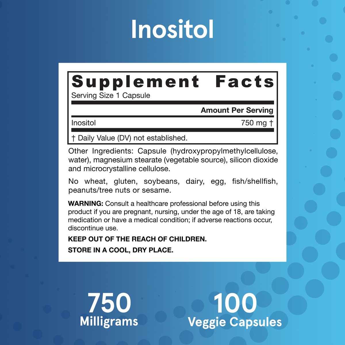 Jarrow Formulas Inositol 750 mg – Nahrungsergänzungsmittel für Leberunterstützung und Zellgesundheit, 100 vegane Kapseln