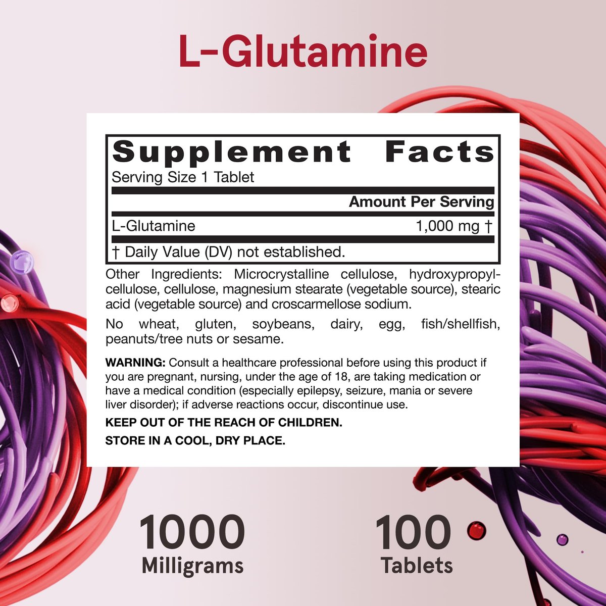 Jarrow Formulas L-Glutamin 1000 mg – Nahrungsergänzungsmittel für Muskelgewebe, multifunktionale Aminosäure, Immununterstützung, 100 Easy-Solv Tabletten, 50-100 Tage Versorgung
