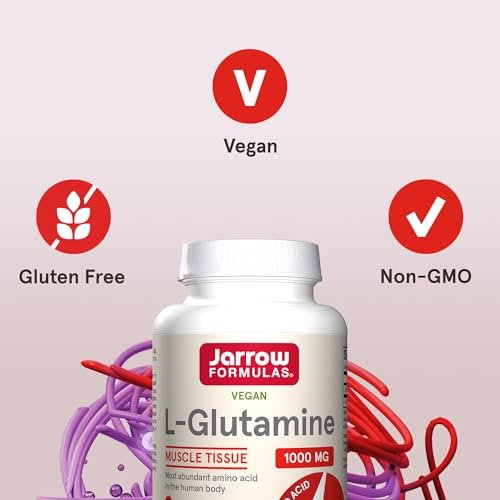 Jarrow Formulas L-Glutamin 1000 mg – Nahrungsergänzungsmittel für Muskelgewebe, multifunktionale Aminosäure, Immununterstützung, 100 Easy-Solv Tabletten, 50-100 Tage Versorgung