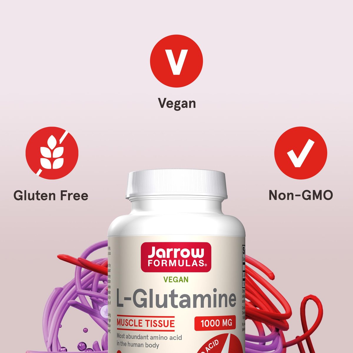 Jarrow Formulas L-Glutamin 1000 mg – Nahrungsergänzungsmittel für Muskelgewebe, multifunktionale Aminosäure, Immununterstützung, 100 Easy-Solv Tabletten, 50-100 Tage Versorgung