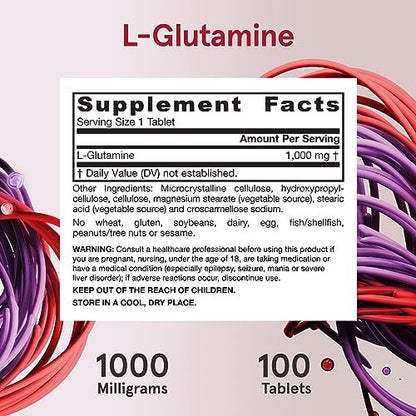 Jarrow Formulas L-Glutamin 1000 mg – Nahrungsergänzungsmittel für Muskelgewebe, multifunktionale Aminosäure, Immununterstützung, 100 Easy-Solv Tabletten, 50-100 Tage Versorgung