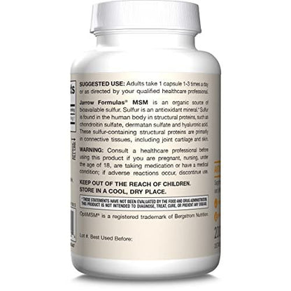 Jarrow Formulas MSM 1000 mg – 200 vegane Kapseln – Methylsulfonylmethan – Schwefelquelle – Nahrungsergänzungsmittel für starke Gelenke – bis zu 200 Portionen