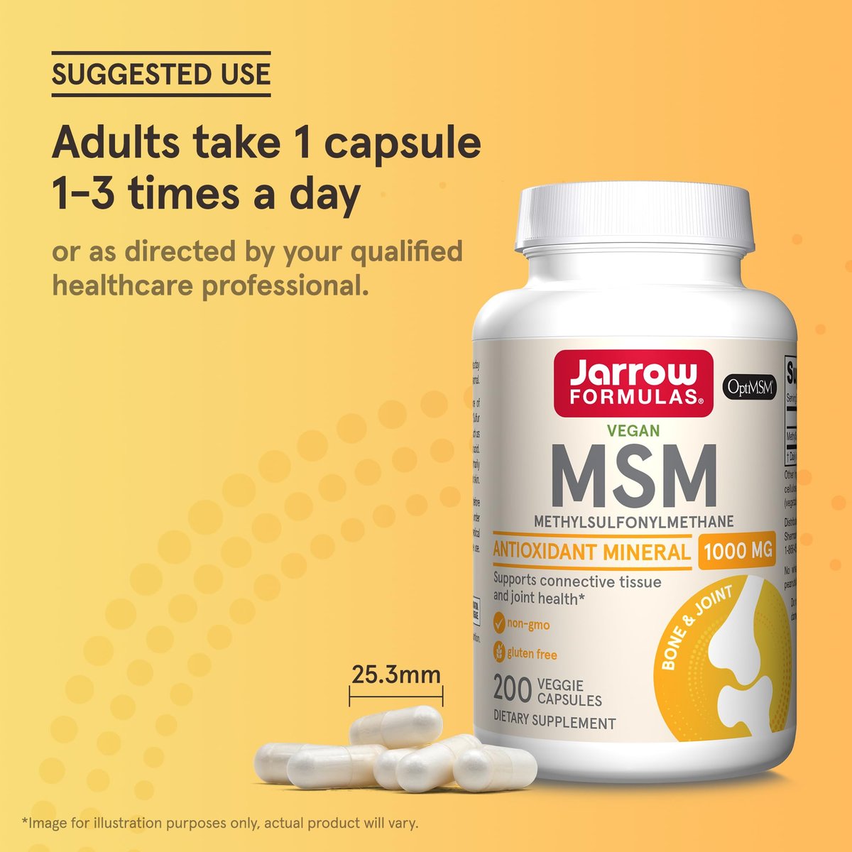 Jarrow Formulas MSM 1000 mg – 200 vegane Kapseln – Methylsulfonylmethan – Schwefelquelle – Nahrungsergänzungsmittel für starke Gelenke – bis zu 200 Portionen