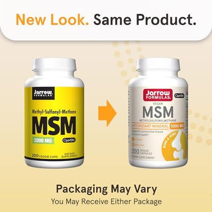 Jarrow Formulas MSM 1000 mg – 200 vegane Kapseln – Methylsulfonylmethan – Schwefelquelle – Nahrungsergänzungsmittel für starke Gelenke – bis zu 200 Portionen