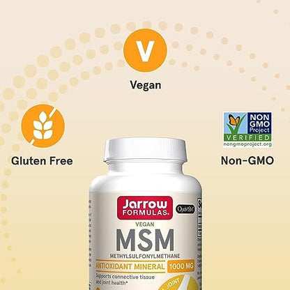 Jarrow Formulas MSM 1000 mg – 200 vegane Kapseln – Methylsulfonylmethan – Schwefelquelle – Nahrungsergänzungsmittel für starke Gelenke – bis zu 200 Portionen