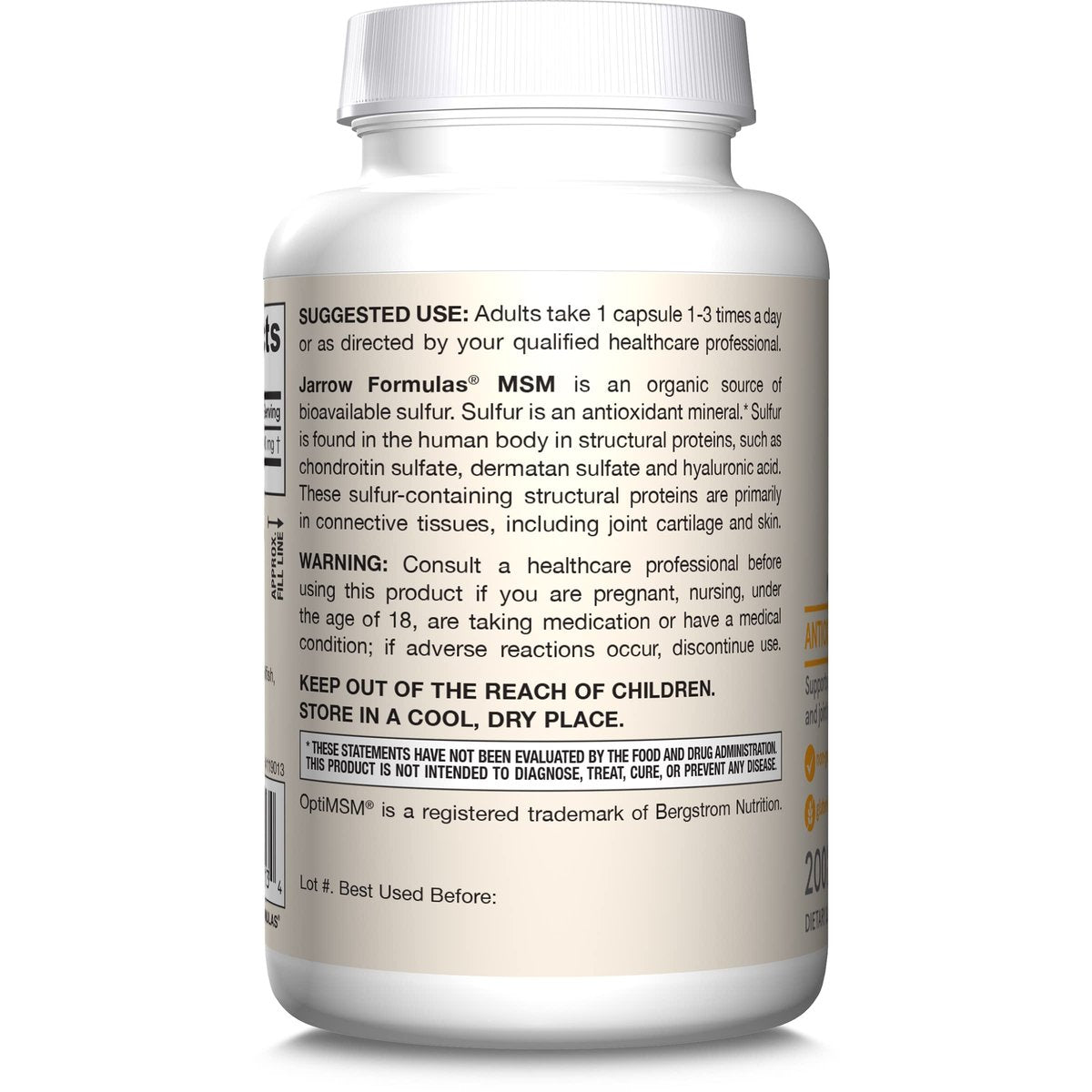 Jarrow Formulas MSM 1000 mg – 200 vegane Kapseln – Methylsulfonylmethan – Schwefelquelle – Nahrungsergänzungsmittel für starke Gelenke – bis zu 200 Portionen