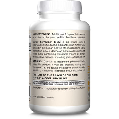 Jarrow Formulas MSM 1000 mg – 200 vegane Kapseln – Methylsulfonylmethan – Schwefelquelle – Nahrungsergänzungsmittel für starke Gelenke – bis zu 200 Portionen