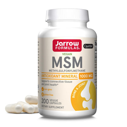 Jarrow Formulas MSM 1000 mg – 200 vegane Kapseln – Methylsulfonylmethan – Schwefelquelle – Nahrungsergänzungsmittel für starke Gelenke – bis zu 200 Portionen