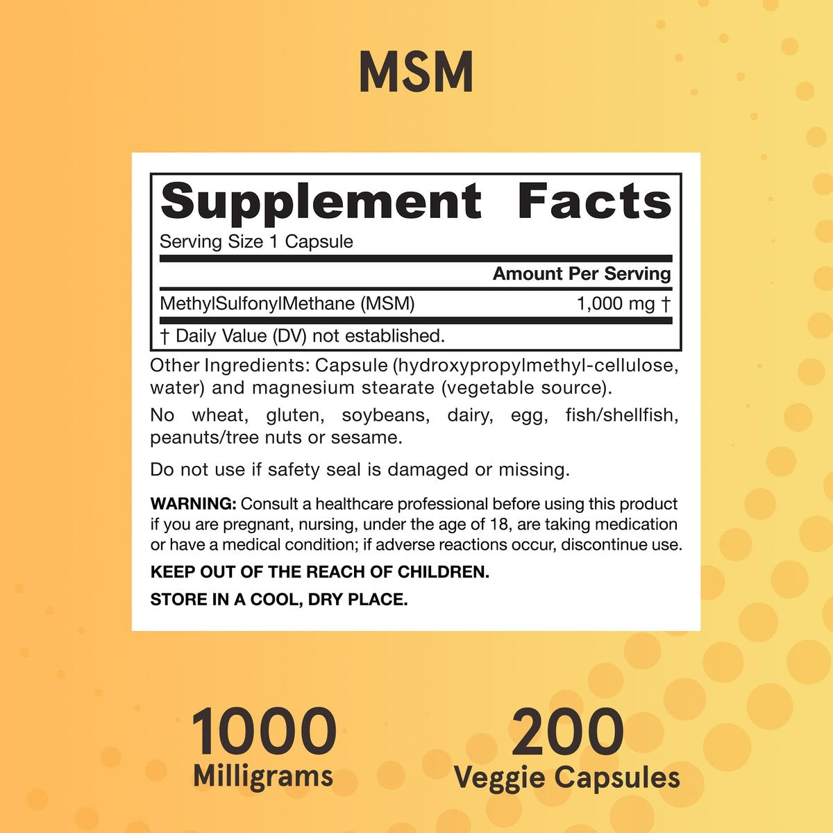 Jarrow Formulas MSM 1000 mg – 200 vegane Kapseln – Methylsulfonylmethan – Schwefelquelle – Nahrungsergänzungsmittel für starke Gelenke – bis zu 200 Portionen