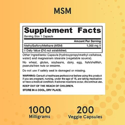 Jarrow Formulas MSM 1000 mg – 200 vegane Kapseln – Methylsulfonylmethan – Schwefelquelle – Nahrungsergänzungsmittel für starke Gelenke – bis zu 200 Portionen