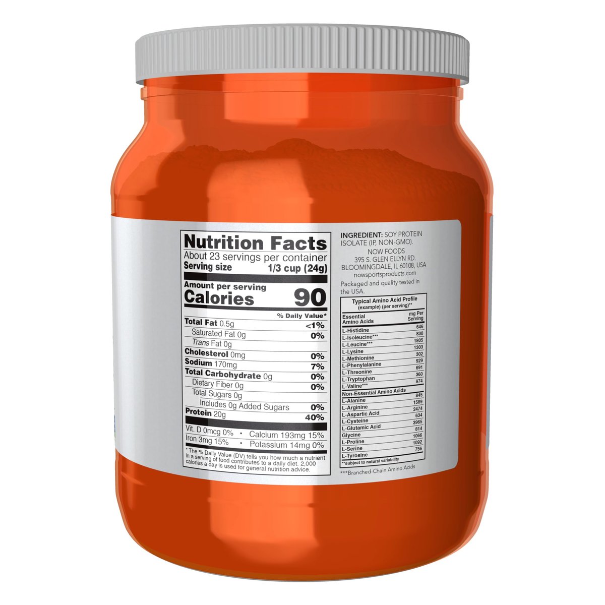 NOW Foods Soy Protein Isolat 20 g, 0 Kohlenhydrate, ungewürztes Pulver, 1,2 Pfund