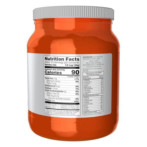 NOW Foods Soy Protein Isolat 20 g, 0 Kohlenhydrate, ungewürztes Pulver, 1,2 Pfund