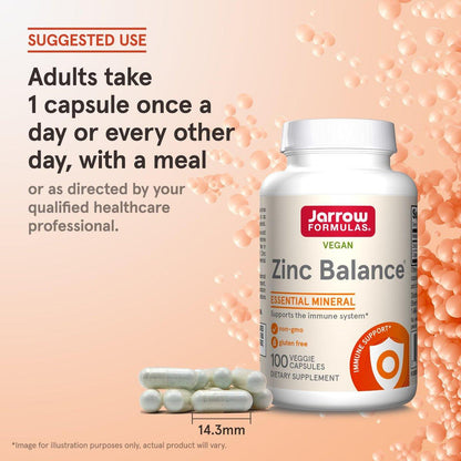 Jarrow Formulas Zinc Balance 15 mg – 100 Kapseln – Zink mit Kupfer – Essentielle Mineralien zur Unterstützung des Immunsystems – Glutenfrei, vegan