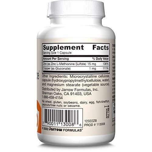 Jarrow Formulas Zinc Balance 15 mg – 100 Kapseln – Zink mit Kupfer – Essentielle Mineralien zur Unterstützung des Immunsystems – Glutenfrei, vegan