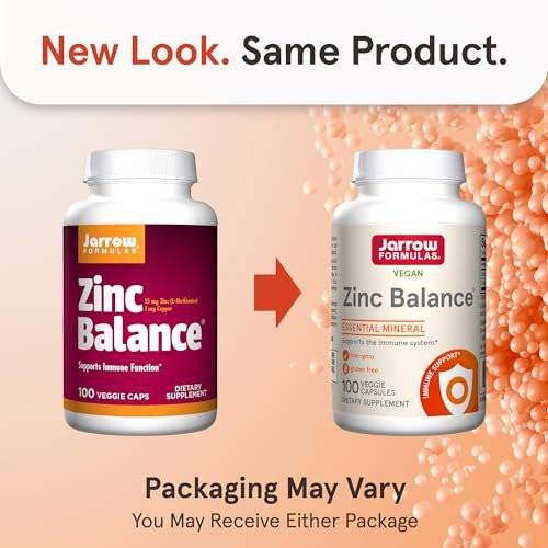 Jarrow Formulas Zinc Balance 15 mg – 100 Kapseln – Zink mit Kupfer – Essentielle Mineralien zur Unterstützung des Immunsystems – Glutenfrei, vegan
