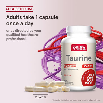 Jarrow Formulas® Taurin 1000 mg – Nahrungsergänzungsmittel, Aminosäure zur Unterstützung der Gehirngesundheit, 100 Kapseln, 100-Tage-Vorrat