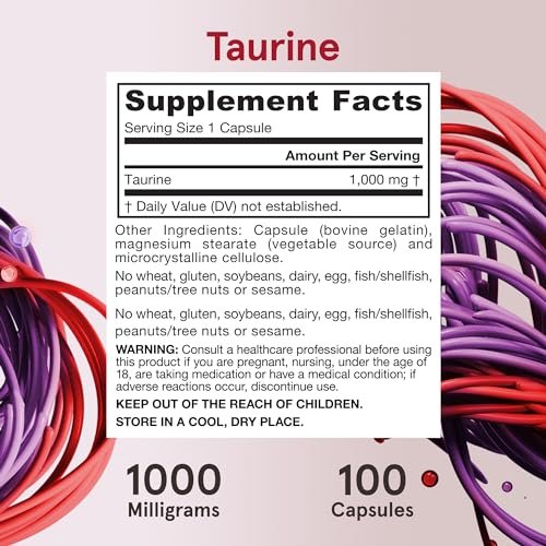Jarrow Formulas® Taurin 1000 mg – Nahrungsergänzungsmittel, Aminosäure zur Unterstützung der Gehirngesundheit, 100 Kapseln, 100-Tage-Vorrat