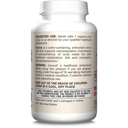Jarrow Formulas® Taurin 1000 mg – Nahrungsergänzungsmittel, Aminosäure zur Unterstützung der Gehirngesundheit, 100 Kapseln, 100-Tage-Vorrat
