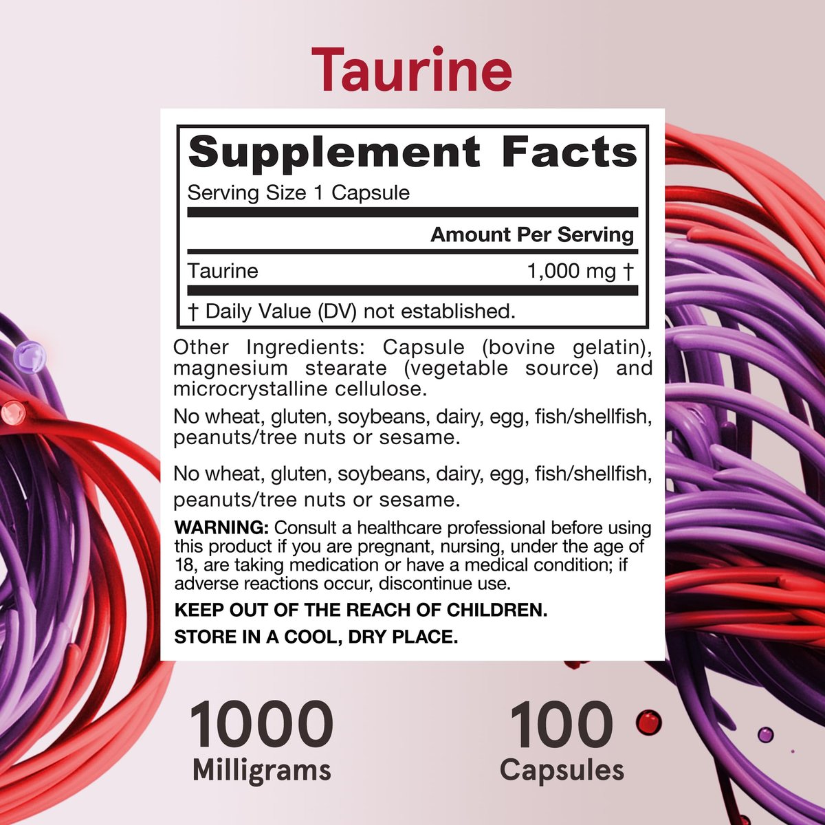 Jarrow Formulas® Taurin 1000 mg – Nahrungsergänzungsmittel, Aminosäure zur Unterstützung der Gehirngesundheit, 100 Kapseln, 100-Tage-Vorrat