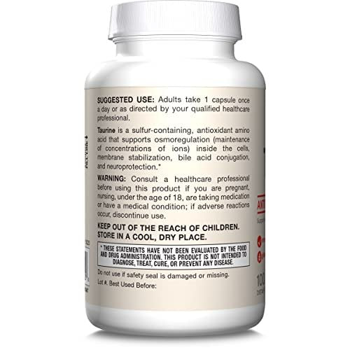 Jarrow Formulas® Taurin 1000 mg – Nahrungsergänzungsmittel, Aminosäure zur Unterstützung der Gehirngesundheit, 100 Kapseln, 100-Tage-Vorrat