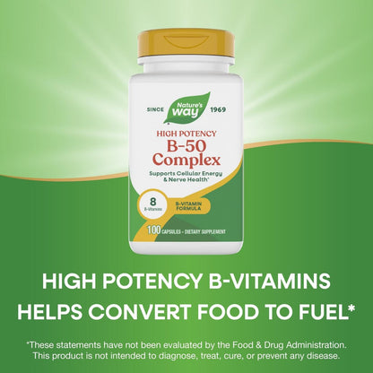 Nature's Way Vitamin B-50 Komplex – 100 Kapseln, Hochdosiertes B-Vitamin-Präparat