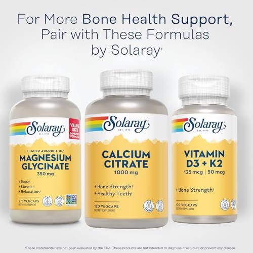 Solaray Calcium Citrat 1000 mg – Chelat-Calcium für Knochen & Zähne, leicht verdaulich, vegan – 120 Kapseln
