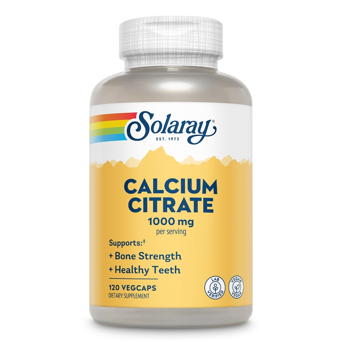 Solaray Calcium Citrat 1000 mg – Chelat-Calcium für Knochen & Zähne, leicht verdaulich, vegan – 120 Kapseln