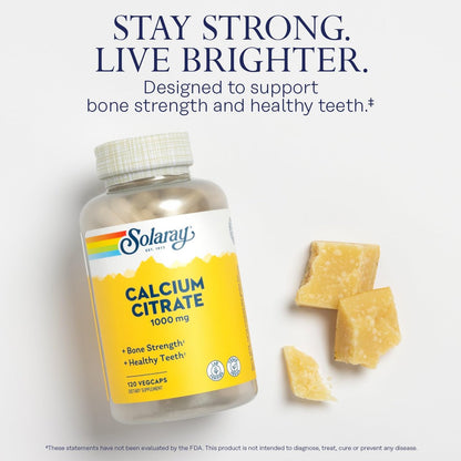 Solaray Calcium Citrat 1000 mg – Chelat-Calcium für Knochen & Zähne, leicht verdaulich, vegan – 120 Kapseln
